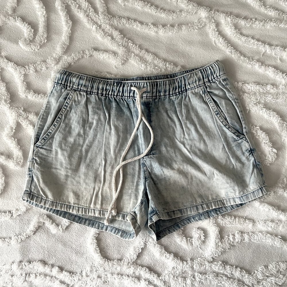 Acid Wash Elastic Waistband Denim Short